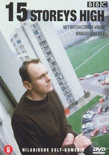 Sean Lock looking afar in the DVD poster of the 2002 sitcom 15 Storeys High