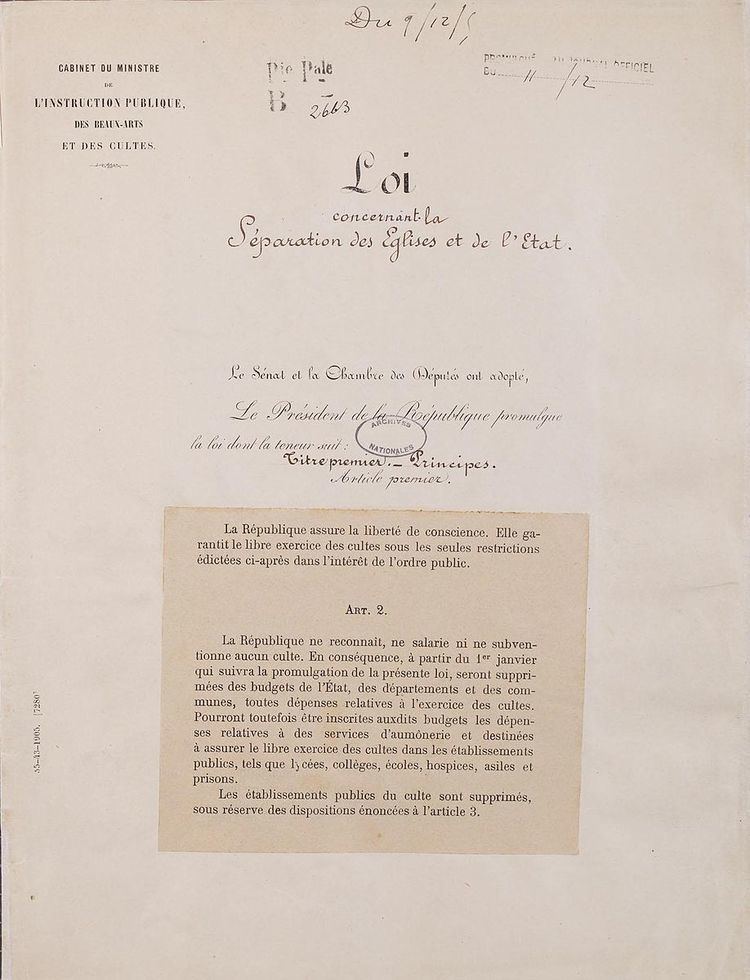 1905 French law on the Separation of the Churches and the State