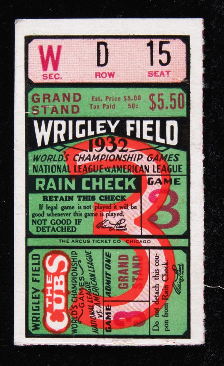 1932 World Series Lot Detail 1932 World Series Ticket Wrigley Field Game 3 quotRuth39s