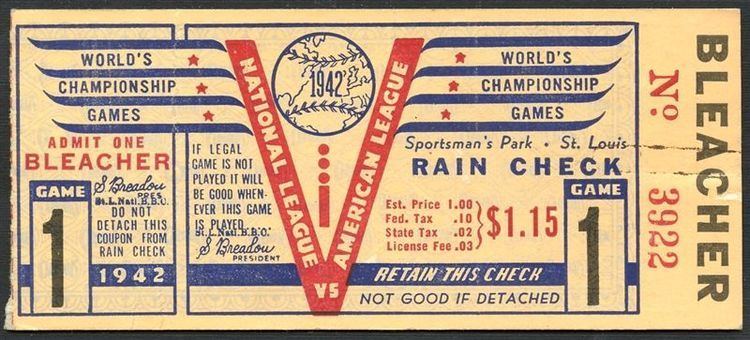 1942 World Series Lot Detail 1942 World Series Game 1 Ticket Stub