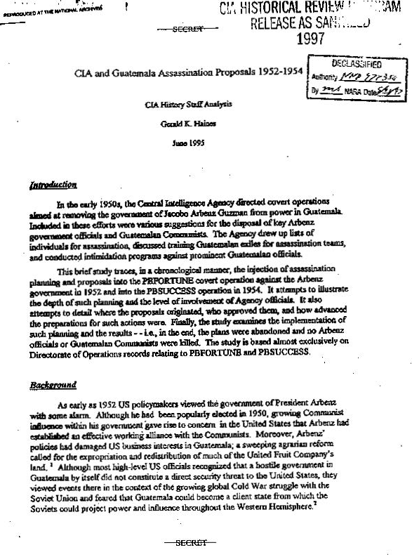 CIA and Guatemala Assassination Proposals, 1952-1954.