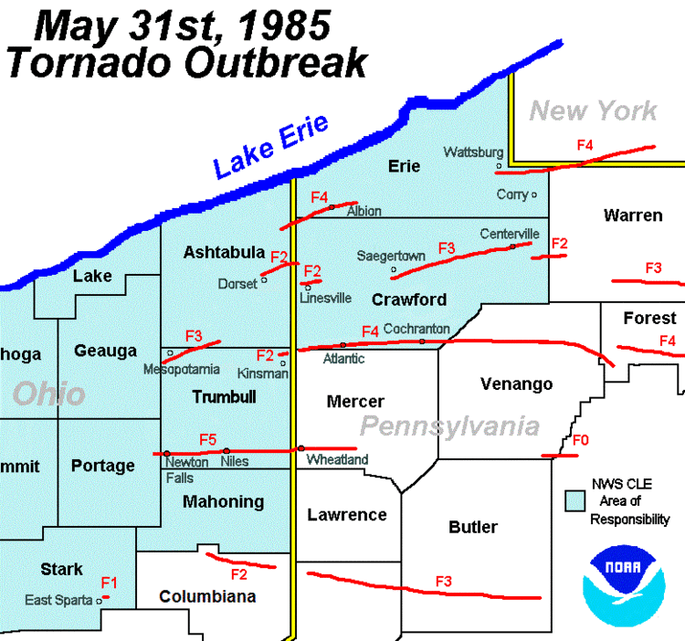 1985 United States–Canada tornado outbreak wwwweathergovimagescleWxEvents85outbreakma