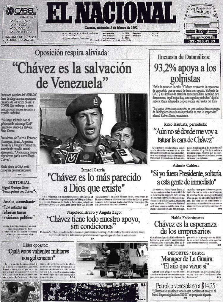 1992 Venezuelan coup d'état attempts Chvez es la salvacin de Venezuela Dice oposicin de 1992 El