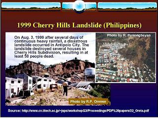 News about the 1999 Cherry Hills Subdivision landslide where houses and cars are covered with soil.