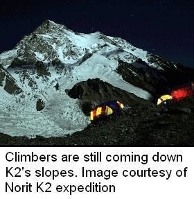 Climbers coming down at the K2's slopes