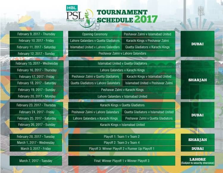 2017 Pakistan Super League PSL Schedule 2017 Pakistan Super League 2017 Fixtures