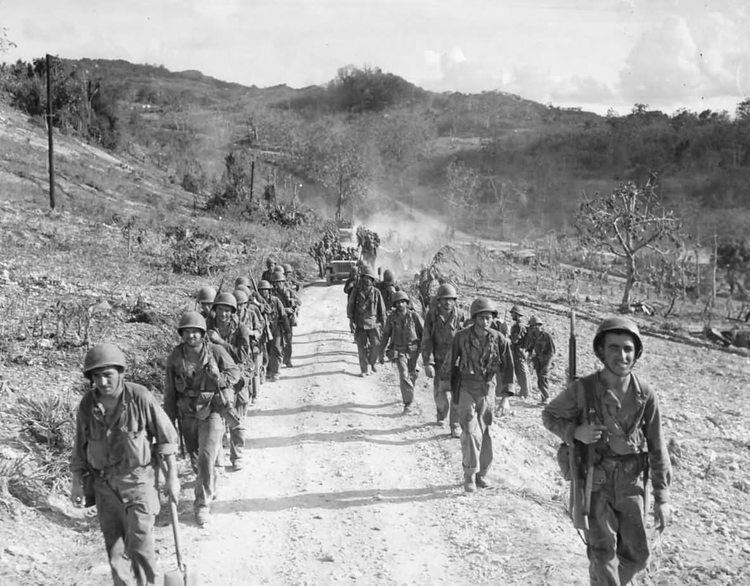 27th Infantry Division (United States) 27th Infantry Division US Army Troops March to Front Lines on Saipan
