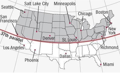 37th parallel north line