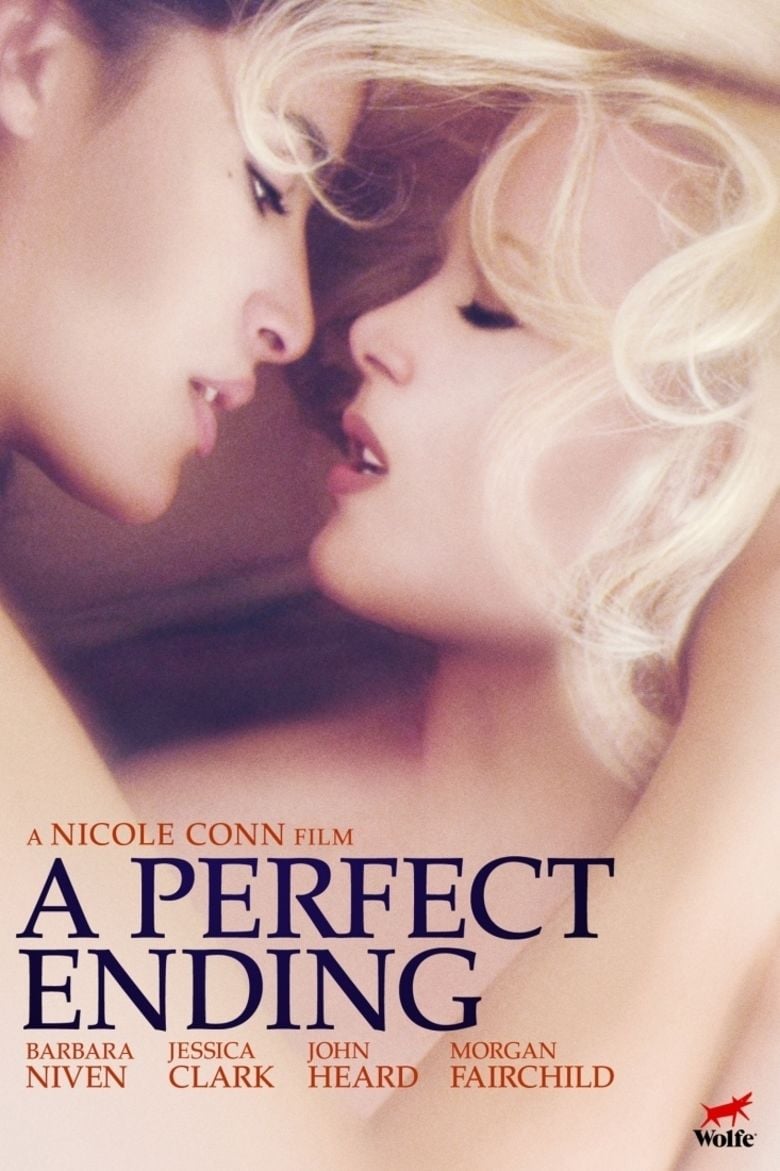 Jessica Clark looking closely at Barbara Niven's face in the movie poster of the 2012 film, A Perfect Ending