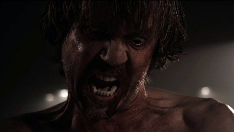In the movie scene of A Serbian Film 2010, Srđan Todorović is angry, looking down mouth open, has brown hair, mustache and beard naked.