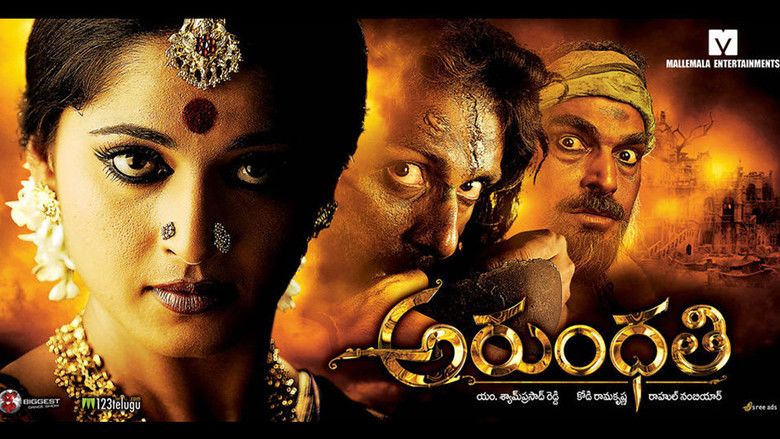 Anushka Shettym, Sonu Sood, and Sayaji Shinde with a fierce look in the 2009 Indian Telugu-language horror fantasy film, Arundhati