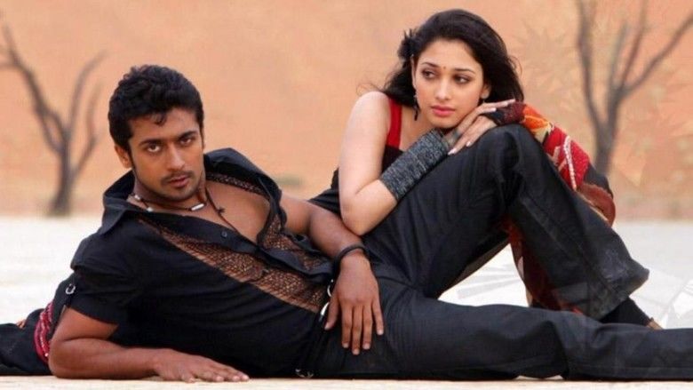 Suriya as Devaraj Velusamy and Tamannaah as Yamuna in their movie "Ayan".