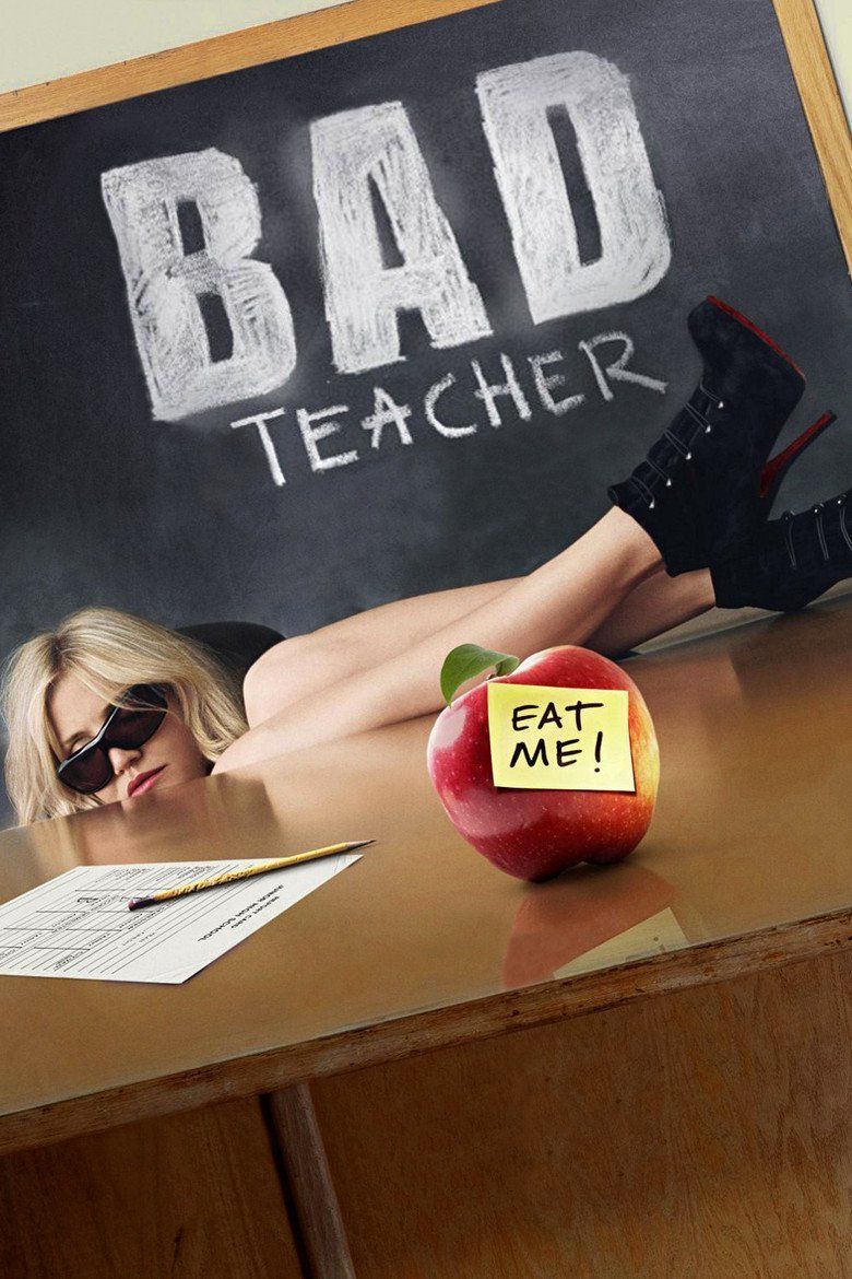 Cameron Diaz wearing black shades in a movie poster of Bad Teacher (2011 film)