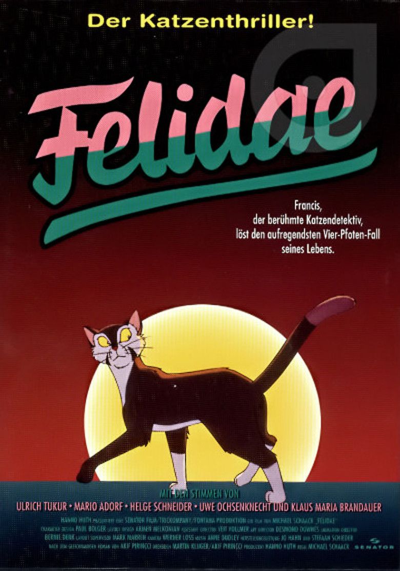 The movie poster of the 1994 German-danish animated film Felidae featuring the main character Francis.
