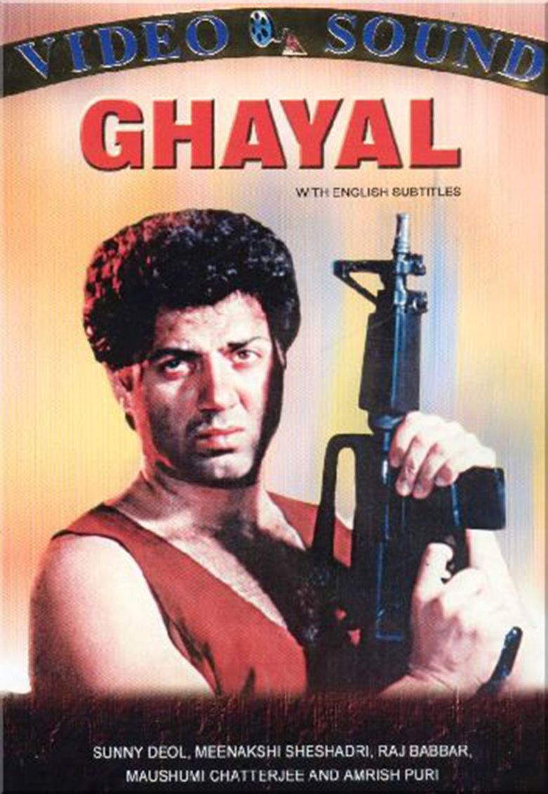 Poster of Ghayal, a 1990 Indian Hindi-language action film featuring Sunny Deol as Ajay Mehra.