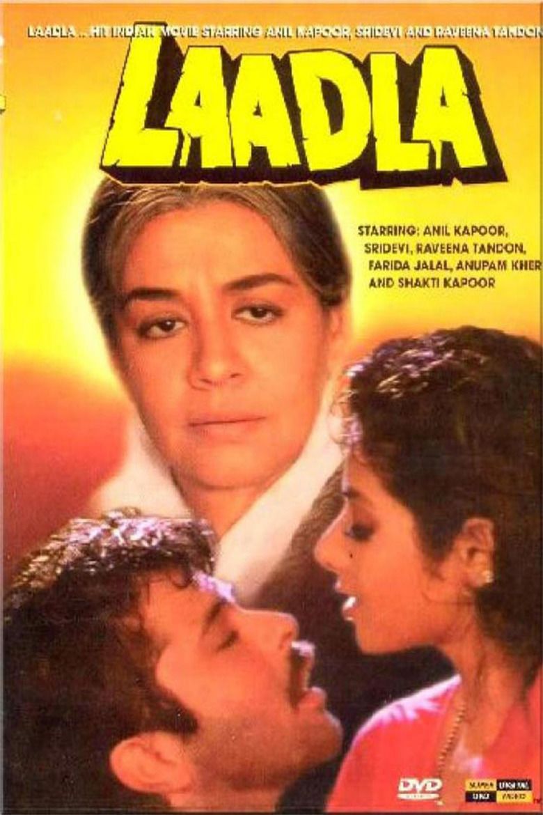Sridevi, Anil Kapoor, and Farida Jalal in the DVD poster of the 1994 film Laadlaer