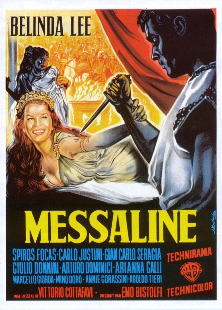 Belinda Lee smiling at Spiros Focás in the movie poster of Messalina (1960 film)