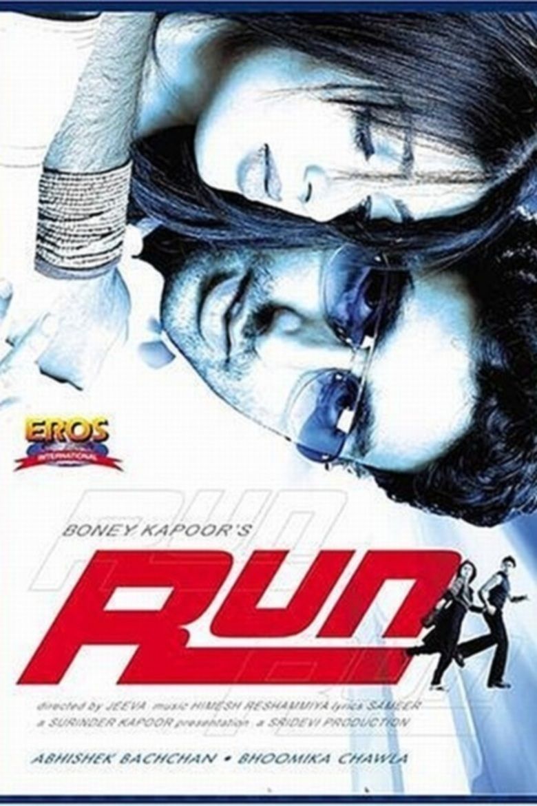 Poster of Run, a 2004 Indian Hindi-language action comedy-romance film starring Abhishek Bachchan as Siddharth 'Sidhu' Varma and Bhumika Chawla as Jhanvi Choudhry.