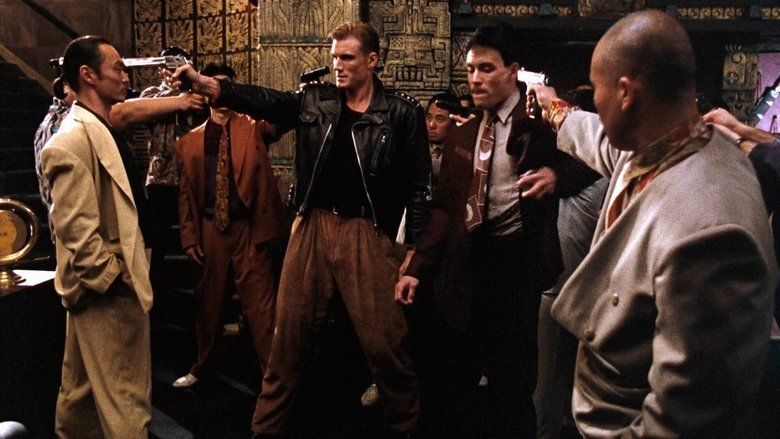 Dolph Lundgren, Brandon Lee, Toshishiro Obata, and Cary-Hiroyuki Tagawa in a movie scene from the 1991 film Showdown in Little Tokyo