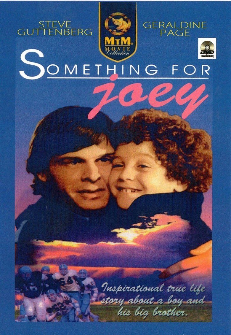 Movie poster of Something for Joey, a 1977 American made-for-television sports drama film starring Marc Singer and Jeff Lynas hugging each other.