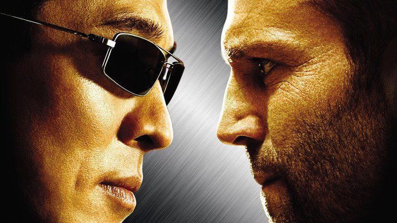 Jet Li staring at Jason Statham while wearing sunglasses in the 2007 American action thriller film, War