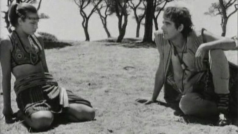 Eleni Prokopiou talking to Takis Emmanuel in a scene from the 1963 film "Young Aphrodites"