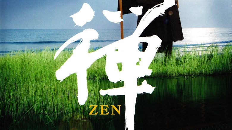A movie poster of the 2009 film “Zen”, in Korean writing with Nakamura standing in green grass on a lake in its background wearing a black hanbok