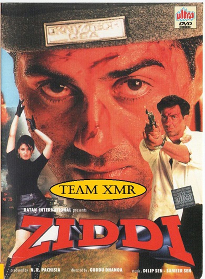 Poster of Ziddi, a 1997 Indian action film starring Sunny Deol as Deva Pradha and Raveena Tandon as Jaya in lead roles.