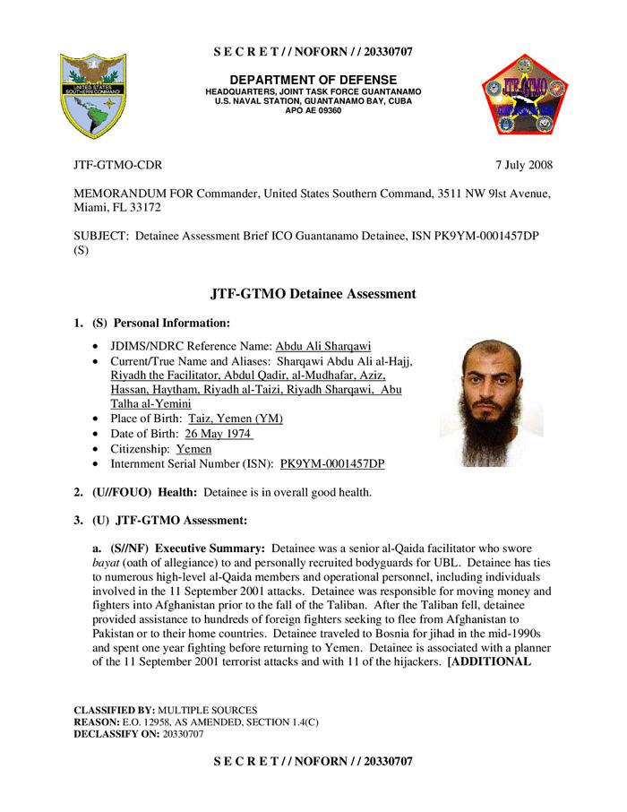 Abdu Ali al Haji Sharqawi ISN 1457 Abdu Ali al Haji Sharqawi JTFGTMO Detainee Assessment