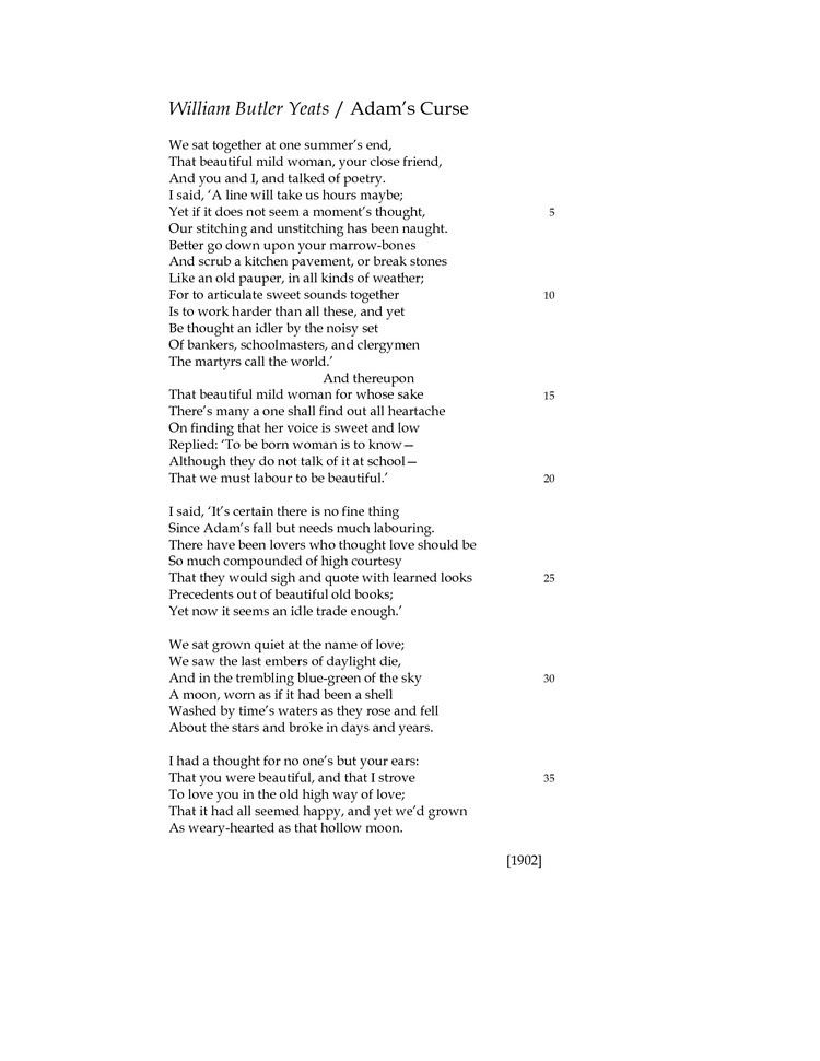 Adam's Curse (poem) httpssmediacacheak0pinimgcomoriginals91