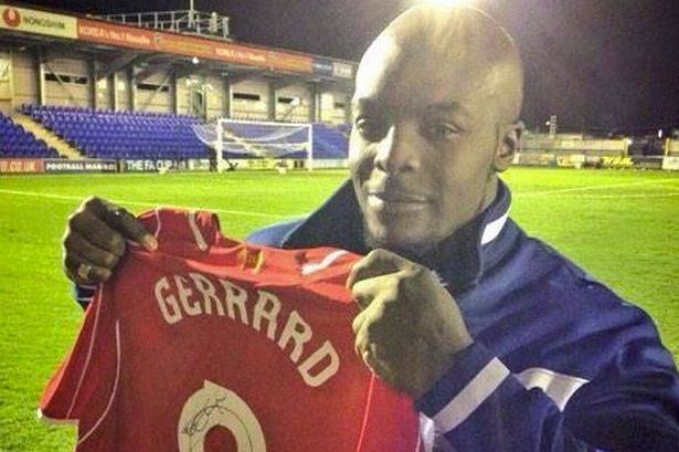Adebayo Akinfenwa Adebayo Akinfenwa gets Steven Gerrard39s shirt after