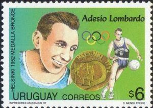 Adesio Lombardo Stamp Adesio Lombardo basketball player Uruguay Uruguayan