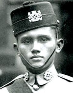 Lieutenant Adnan Bin Saidi with a serious face and wearing his uniform as a Malayan soldier.