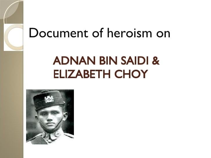Lieutenant Adnan Bin Saidi with a serious face and wearing his uniform as a Malayan soldier in a document of heroism.