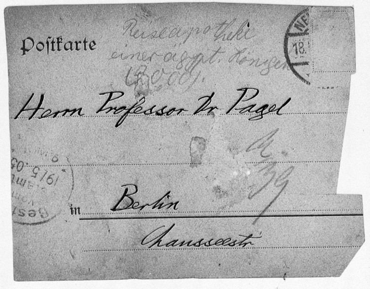 Adolf Fonahn FileBack of postcard from Adolf Fonahn to Walter Pagel Wellcome