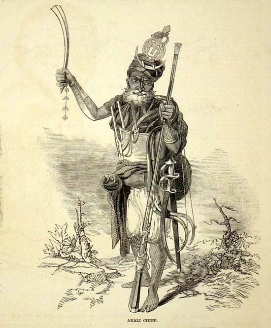 Wood engraving of an ‘Akali Chief’ (likely Akali Hanuman Singh), by G.T. Vigne, ca.1846