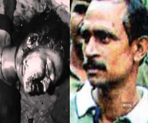 On the left, a dead body. On the right, Akku Yadav with a mustache.