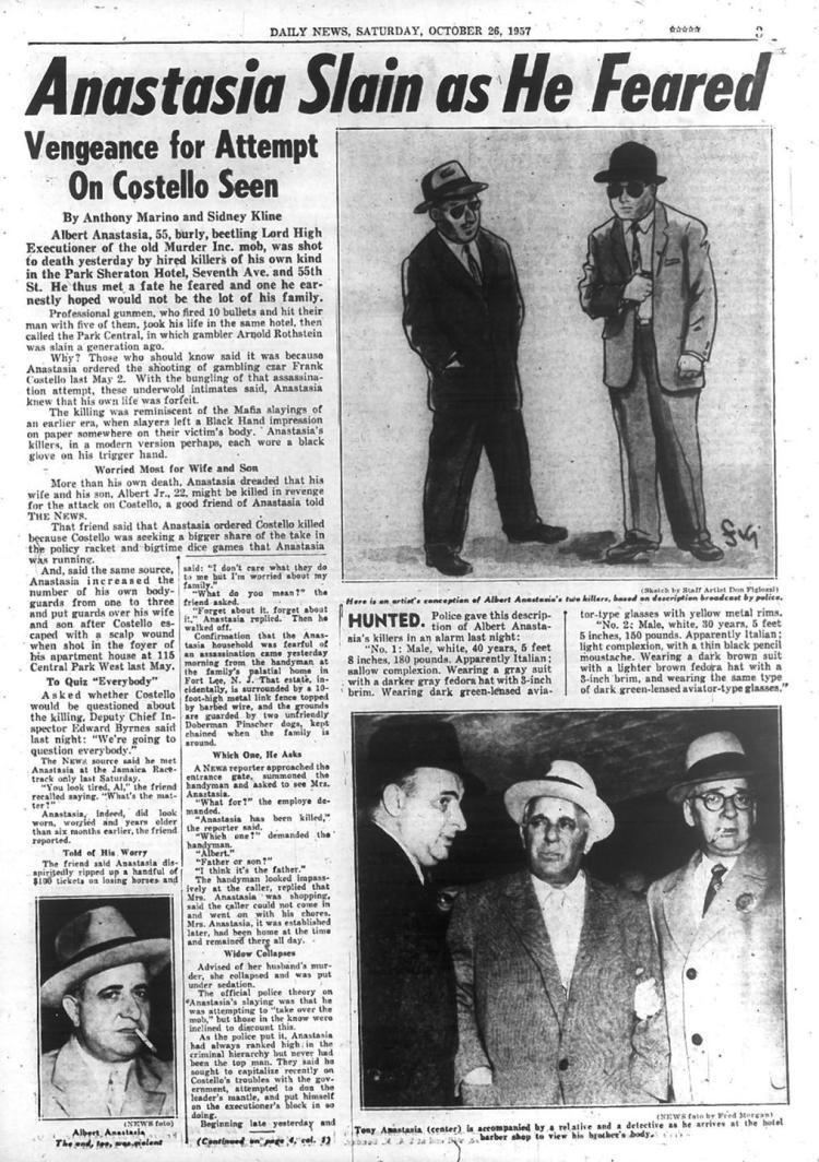 Albert Anastasia Albert Anastasia is murdered at a barbershop in 1957 NY Daily News