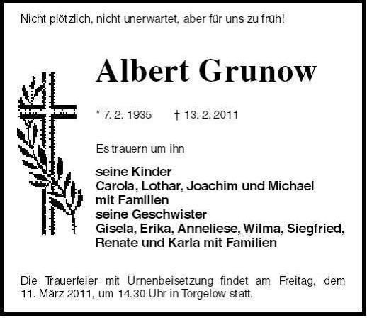 Albert Grunow Albert Grunow Nordkurier Anzeigen