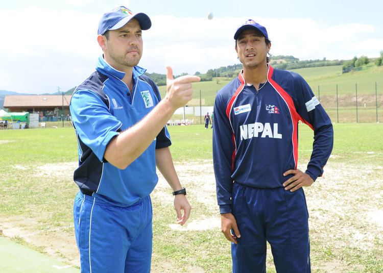 Alessandro Bonora Italy captain Alessandro Bonora and Nepal captain Paras Khadka at