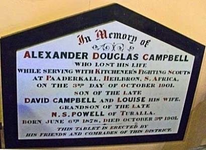 Alexander Douglas Campbell Memorial plaque for Alexander Douglas Campbell Register of War