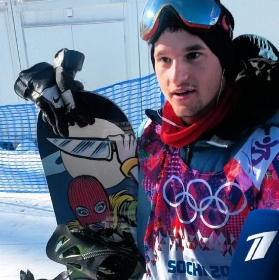 Alexey Sobolev Snowboarder Alexey Sobolev puts phone number on helmet