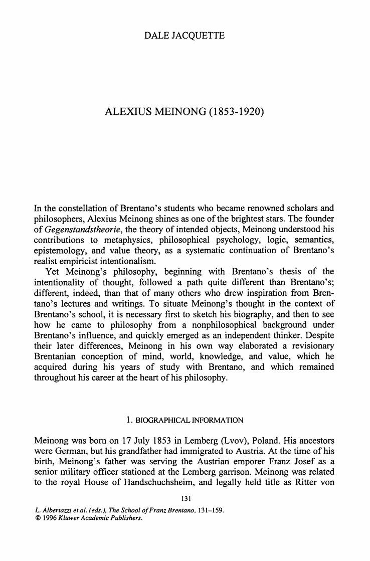 Alexius Meinong Alexius Meinong 18531920 Springer
