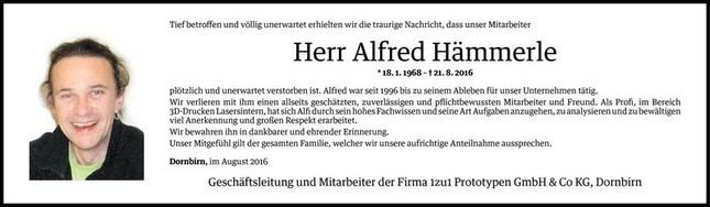 Alfred Hämmerle Alfred Hmmerle Todesanzeige VN Todesanzeigen