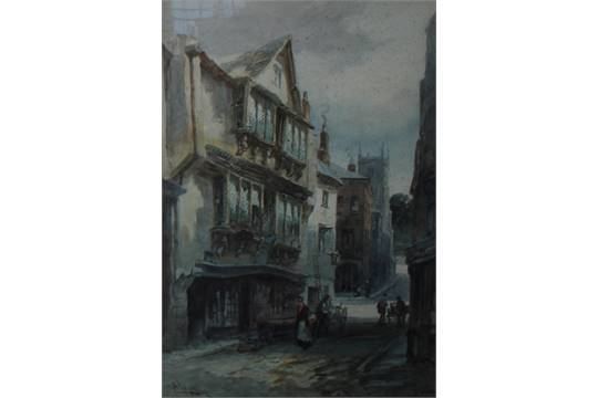 Alfred Layman Alfred Layman 18561933 pair of watercolours THE OLD BUTTER WALK