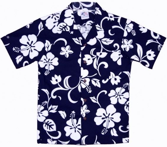 Aloha shirt CLOSEOUT Hibiscus Paradise Boys Hawaiian Aloha Shirt in Navy Kids