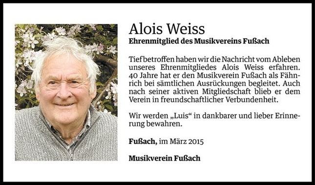Alois Weiss Alois Weiss Todesanzeige VN Todesanzeigen