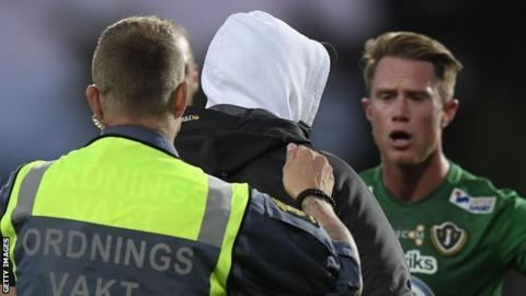 Aly Keita Ostersunds goalkeeper Aly Keita attacked by pitch invader during