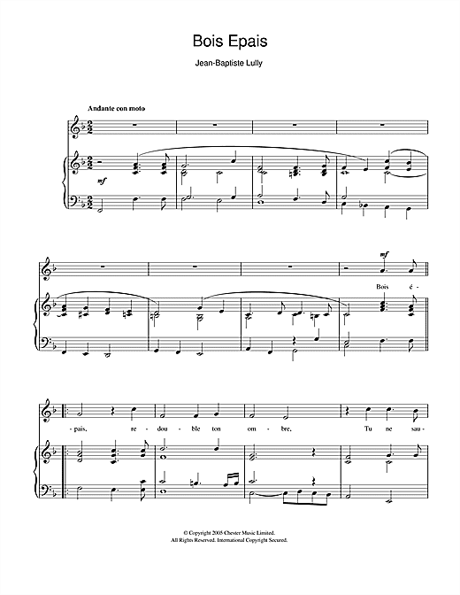 Amadis (Lully) Bois Epais from Amadis sheet music by Jean Baptiste Lully Piano