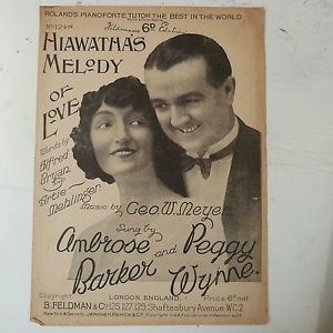 Ambrose Barker songsheet HIAWATHAS MELODY OF LOVE ambrose barker peggy wynne 1920